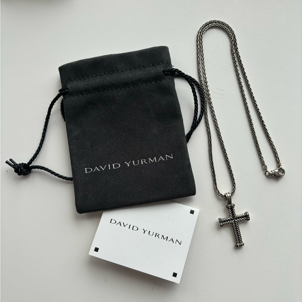 David Yurman 925 chain necklace and 925 cross pendant with black diamond…